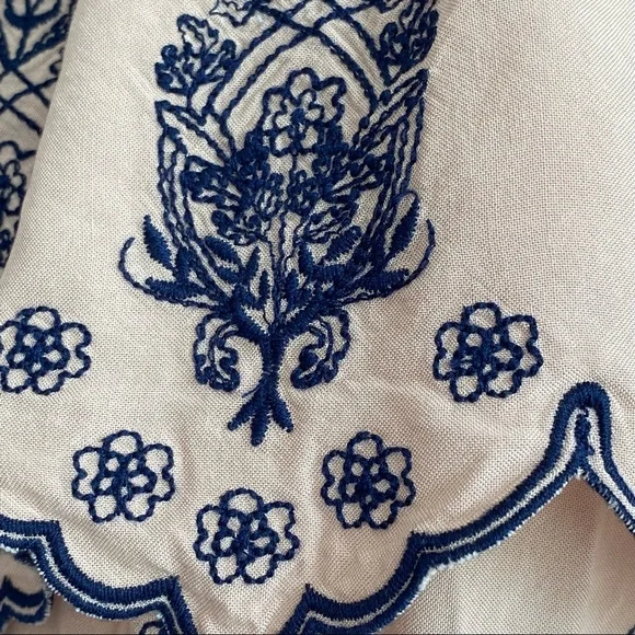 Off Shoulder Embroidered Cream Ruffle Fleur de Lis BOHO Mini Dress Iris Flower - Picture 6 of 11